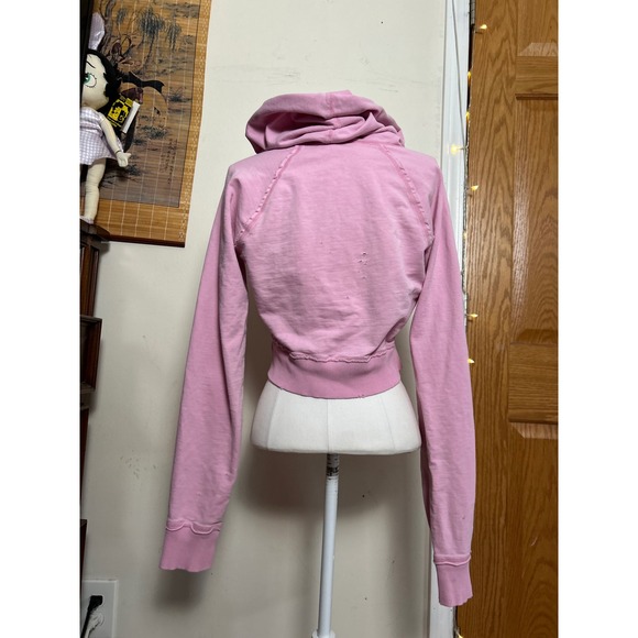 Y2K VTG Victoria's Secret PINK Forever Cropped Hoodie Pink 2006 Distressed - Picture 4 of 9